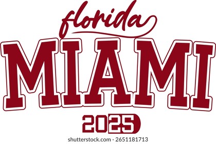 trendy vintage varsity college typography miami florida slogan print for graphic tee t shirt or sweatshirt hoodie - Vector