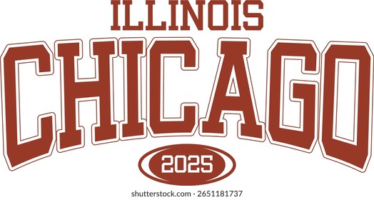 trendy vintage varsity college typography chicago illinois slogan print for graphic tee t shirt or sweatshirt hoodie - Vector