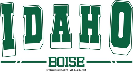 trendy vintage varsity college typography idaho boise slogan print for graphic tee t shirt or sweatshirt hoodie - Vector