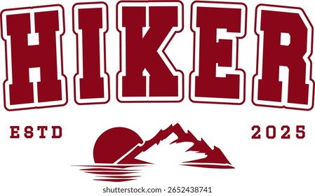 trendy vintage varsity college typography hiker slogan print for graphic tee t shirt or sweatshirt hoodie - Vector