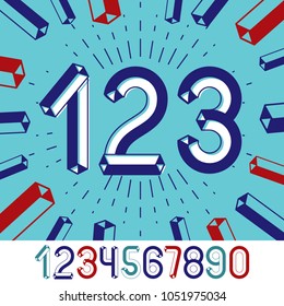 Trendy vintage vector digits, numerals collection. Retro numbers from 0 to 9 can be used in art  poster creation. Created using dimensional tetra pipe.
