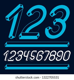 Trendy vintage vector digits, numerals collection. Retro italic numbers from 0 to 9 can be used in art  poster creation. Made with 3d tetra tube design, industry style.
