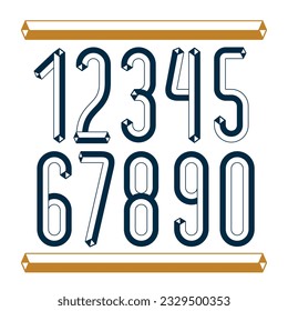 Trendy vintage vector digits, numerals collection. Retro condensed numbers from 0 to 9 can be used in art  poster creation. Made using cube tetra tube design.