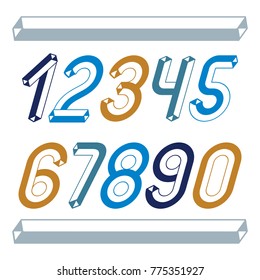 Trendy vintage vector digits, numerals collection. Retro italic numbers from 0 to 9 can be used in art  poster creation. Made with industrial 3d tetra tube design.