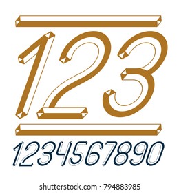 Trendy vintage vector digits, numerals collection. Retro italic numbers from 0 to 9 can be used in art  poster creation. Created using dimensional tetra pipe.