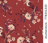 Trendy vintage vector Floral pattern in the many kind of flowers. Botanical  Motifs scattered random. Seamless vector texture. For fashion prints. Printing with in hand drawn style.red background.