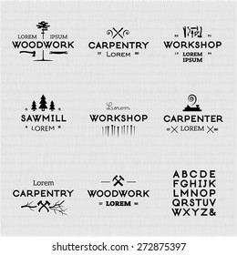 Trendy vintage woodwork logo set. High quality vector design elements.