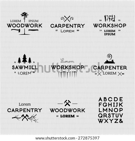 Trendy vintage woodwork logo set. High quality vector design elements.