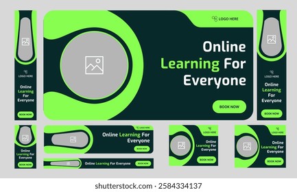 Trendy virtual learning web set banner design for social media post, education system web bundle banner design, fully customizable vector eps 10 file format