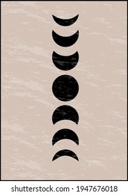 Trendy wall decor made of abstract moon phases with texture is perfect for wall decoration, printed products or brochures. Mid-century wall decor .