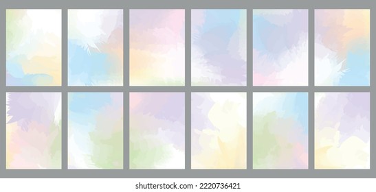 Trendy watercolor backgrounds, abstract art wallpaper. Vector illustration, print pattern, cover design, invitation, poster. Brush paint stain canvas, modern wall art, paper texture, decorative cards.