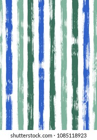 Trendy watercolor brush stripes pattern on white. Blue, green and mint paintbrush lines vertical texture for backdrop. For fabric.
