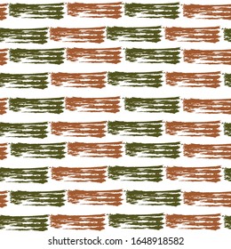 Trendy watercolor brush stripes seamless pattern. Green and brown paintbrush lines horizontal seamless texture for backdrop. Hand drown paint strokes design. For illustration.