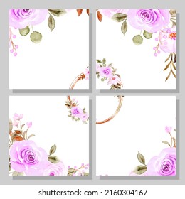 Trendy watercolor floral square templates. Suitable for social media posts, mobile apps, cards, invitations, banners design and web, internet ads. Vector illustration.