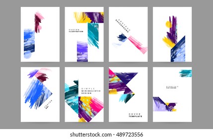 Trendy watercolor vector pattern with brush strokes. Hand drawn abstract elements. Memphis retro style patterns designs for covers brochures, EPS10