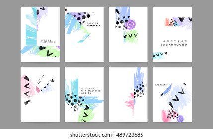 Trendy watercolor vector pattern with brush strokes. Hand drawn abstract elements. Memphis retro style patterns designs for covers brochures, EPS10