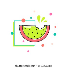 Trendy watermelon vector graphic icon for web, logo, summer designs. Juicy red watermelon with black seeds isolated on white.
