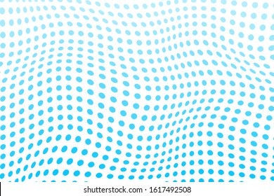 Trendy wavy background soft color transition. Vector illustration of polka dots pattern with optical illusion