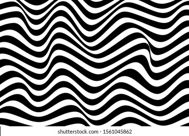 Trendy wavy background. Vector illustration of striped pattern with optical illusion