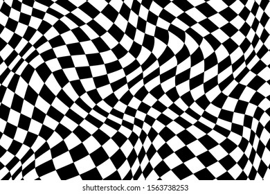 Trendy wavy background. Vector illustration of checkered pattern with optical illusion