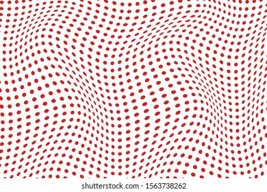 Trendy wavy background. Vector illustration of polka dots pattern with optical illusion