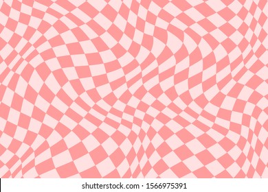 Trendy Wavy Background. Vector Illustration Of Checkered Pattern With Optical Illusion