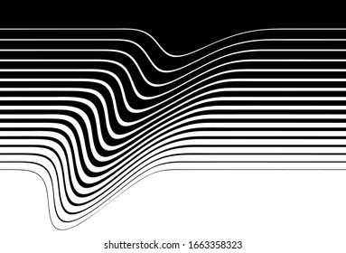Trendy wavy black and white lines. Modern monochrome vector background