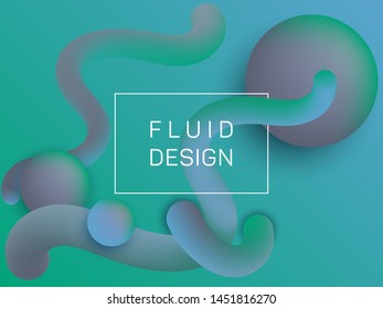 Trendy wavy fluid and spherical gradient shapes presentation cover. 3d motion concept background, bubbles and curve shapes flow. Gradient fluid elements organic design. Digital illustration.