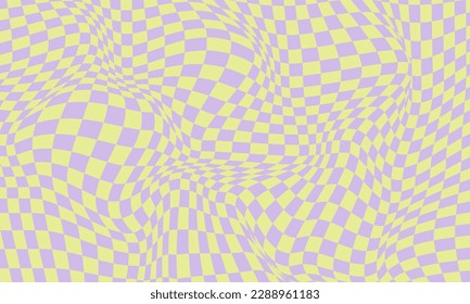 Trendy wavy green background. Vector illustration of checkered wallpaper with optical illusion
