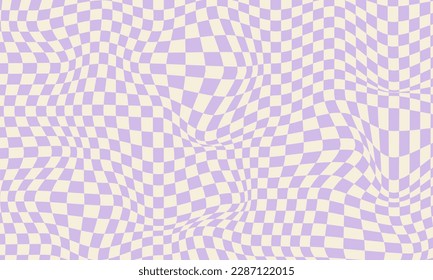 Trendy wavy purple background. Vector illustration of checkered wallpaper with optical illusion