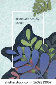 Trendy wavy textured background with colored plants, leaves, branches. Floral and botanical modern template for posters, banners, invitations, cards. Vector illustration