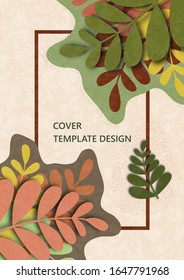 Trendy wavy textured background with colored plants, leaves, branches. Floral and botanical modern template for posters, banners, invitations, cards. Vector illustration