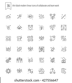 Trendy web and apps line icons set of cooperate and teamwork. Different team work symbols and objects