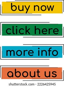 Trendy web buttons in vibrant colors. Minimalistic original button design for websites. Set of vector buttons in modern style with black outline.