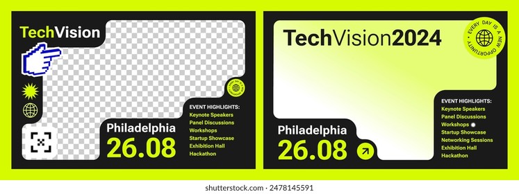 Anuncio de Plantilla de Diseño web de moda con Formas Morph. Marco moderno, estilo Bento. Anuncio de canal para blogueros. Cuadrículas para la pantalla del héroe, póster para la conferencia de TI, primera pantalla, UI de bento,