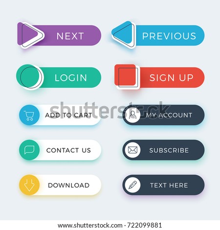 Trendy web and ui application color buttons vector set. Web button for navigation website, interface menu illustration