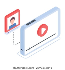 Icono isométrico de transmisión de webinar de moda