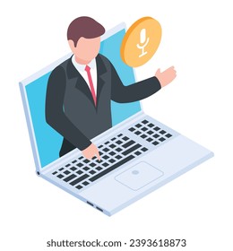 Icono isométrico de transmisión de webinar de moda
