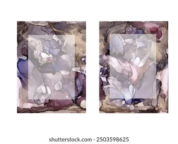 Invitación de boda de moda, marco de diseño. Textura de mármol.  Salpicadura de tinta de alcohol de acuarela, pintura de textura de flujo líquido, patrón de arte fino de papel digital abstracto de lujo. Ilustración vectorial