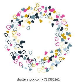 Trendy wedding invitation template border. Vector flying hearts border confetti with place for text. Valentine's day banner card frame. Romantic border with hearts confetti flying for invitation card.