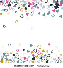 Trendy wedding invitation template border. Vector flying hearts border confetti with place for text. Valentine's day banner card frame. Romantic border with hearts confetti flying for invitation card.