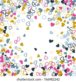 Trendy wedding invitation template border. Vector flying hearts border confetti with place for text. Valentine's day banner card frame. Romantic border with hearts confetti flying for invitation card.