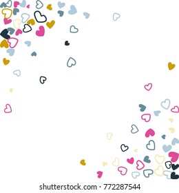 Trendy wedding invitation template border. Vector flying hearts border confetti with place for text. Valentine's day banner card frame. Romantic border with hearts confetti flying for invitation card.