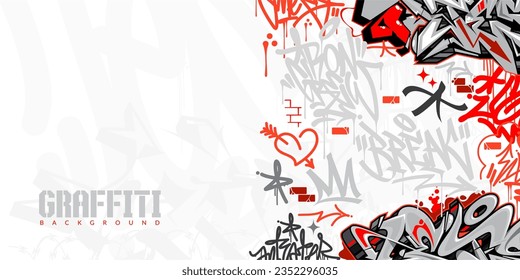 Trendy White Abstract Urban Style Hiphop Graffiti Street Art Vector Illustration Background Template