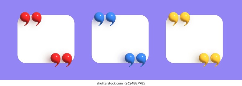 Banner branco da moda com aspas 3d realistas. Modelo de postagem de mídia social com cotação