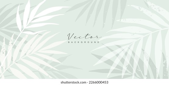 Trendy white and green background with tropical leaves. Floral banner with plant branches for advertising, print, invitation, postcard, wedding, decoration, frame