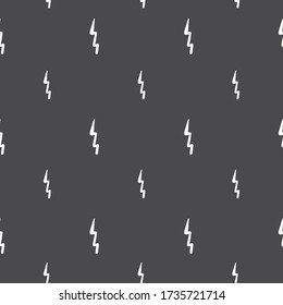 Trendy white lightening bolts with dark gray background. Seamless repeat vector pattern.