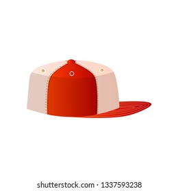 Trendy White And Red Baseball Cap Close Up Side View