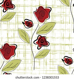 Trendy Wildflower tulip seamless pattern in a hand drawing style. . Aquarelle florals on white background, texture, wrapper pattern