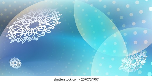 Trendy winter Christmas abstract background. Liquid transparent shining blue and white elements and snowflakes. Stock vector illustration.